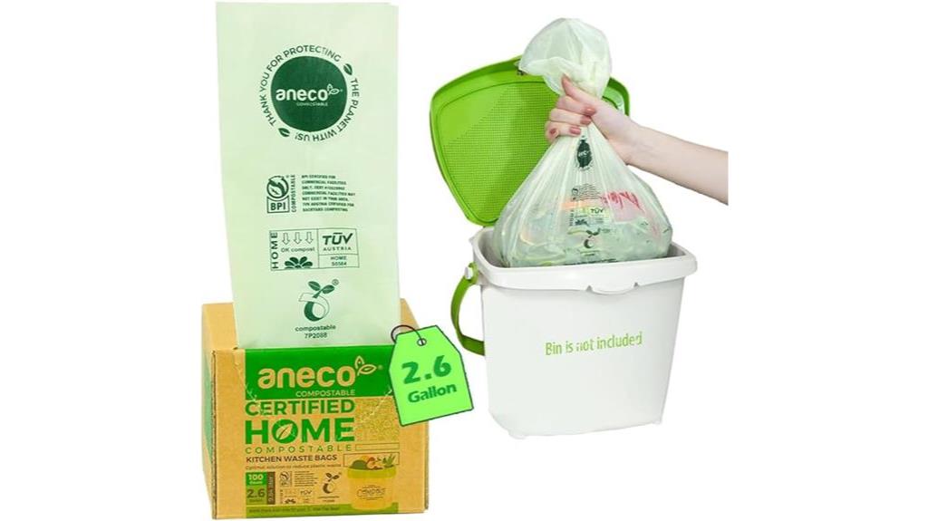Best biodegradable garbage bags: ANECO 100% Compostable Trash Bags (2.6 Gallon, 100 Count)
