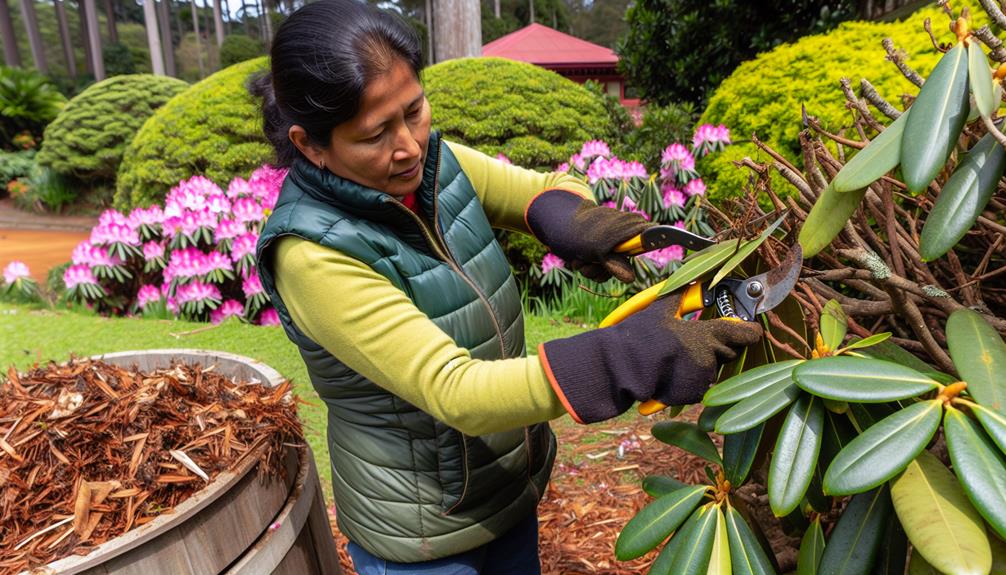 trimming rhododendron leaves carefully