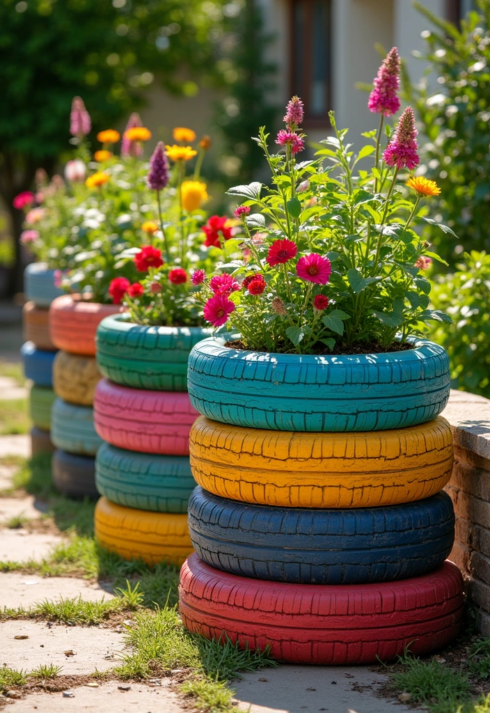 15 Ways to Use Recycled Materials in Your Garden - 4. Recycled Tire Planters