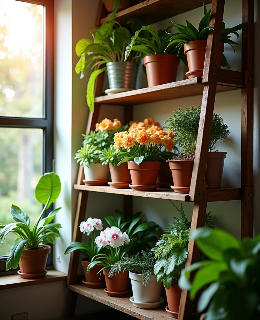 20+ Vertical Flower Gardening Ideas That Maximize Space and Beauty! - 14. Vertical Plant Shelf