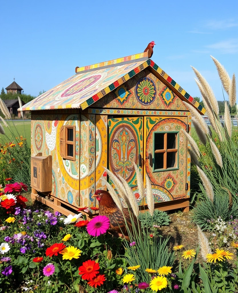 21 Charming Chicken Coop Ideas That'll Beautify Your Garden! - 14. Colorful Mosaic Coop