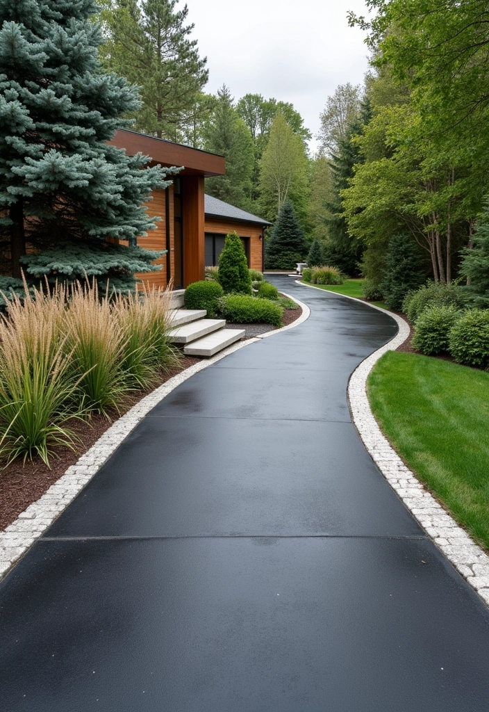 17 Modern Driveway Design Ideas - 6. Contemporary Asphalt