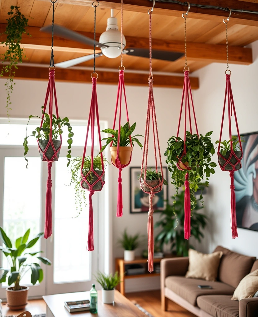 10 Unique Green Wall Decor Ideas for a Trendy Living Room! - 2. Hanging Plant Displays