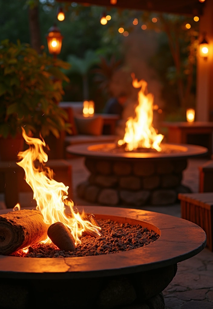 Fire Pit with Tiki Torches