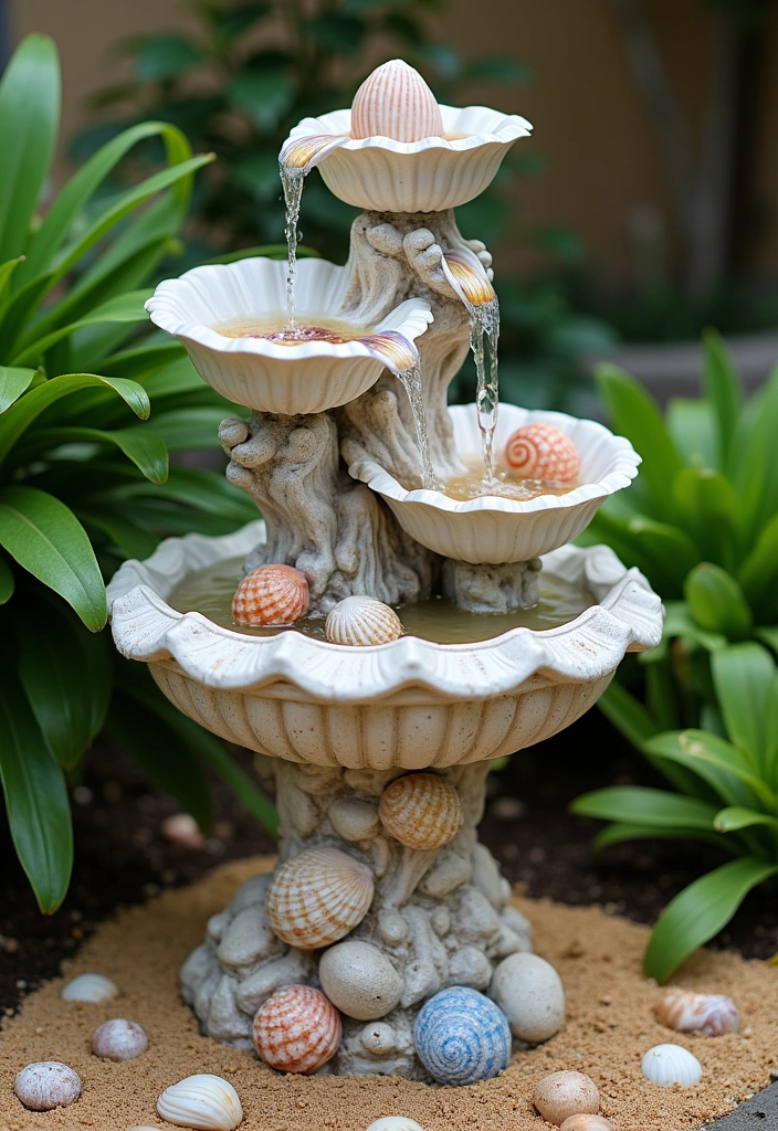 20 DIY Solar Fountain Ideas to Transform Your Garden - 14. Shell Fountain