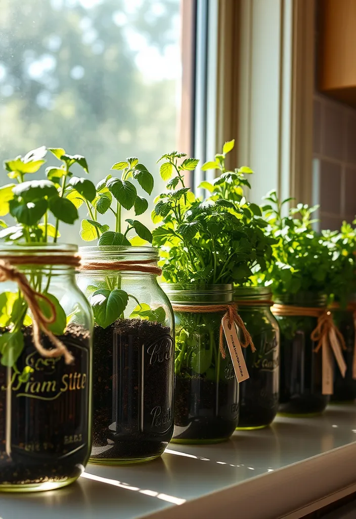 15 Indoor Herb Gardens and Expert Tips to Keep Them Thriving! - 2. Mason Jar Herb Garden