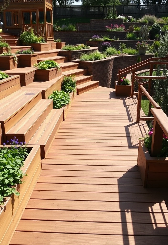 18 Best Wooden Walkway Designs for Backyard Landscaping - 4. Multi-Level Deck Walkways