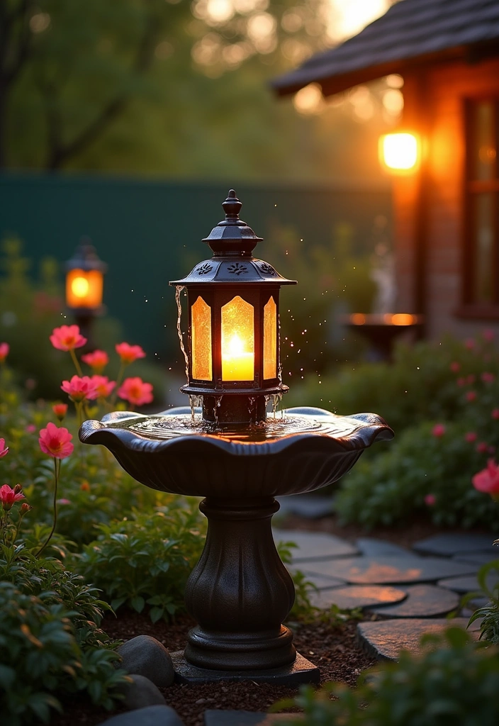 20 DIY Solar Fountain Ideas to Transform Your Garden - 13. Lantern Fountain