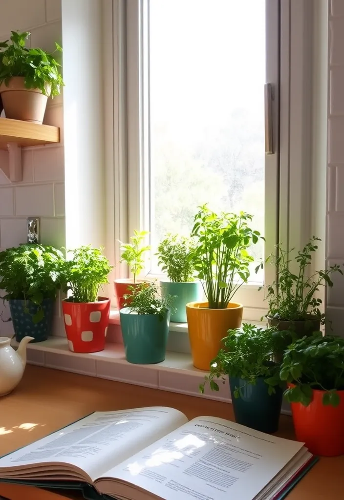 12 Indoor Window Herb Planter Ideas for Any Kitchen Space - 8. Colorful Ceramic Herb Pots