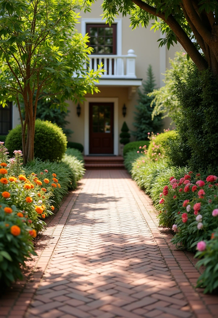 17 Modern Driveway Design Ideas - 7. Warm Brick Pathway