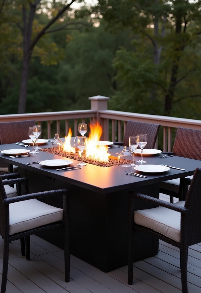 18 Deck Fire Pit Ideas for Cozy Nights - 2. Modern Gas Fire Pit Table