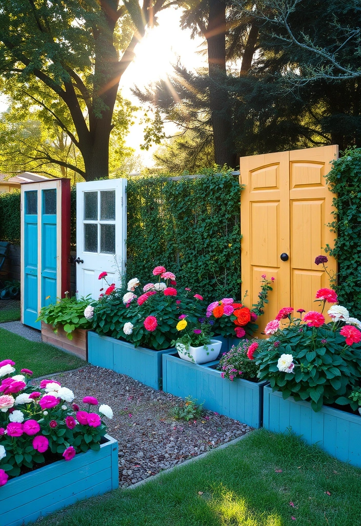 21 DIY Garden Edging Ideas on a Budget - 19. Edging with Old Doors