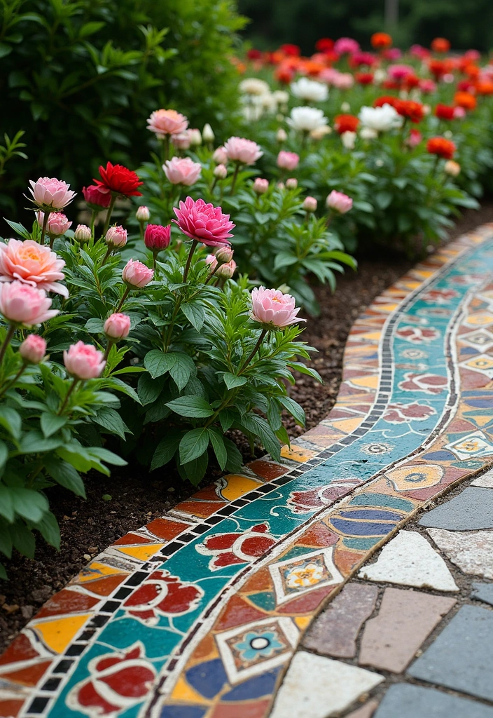 20 Garden Border Ideas for Curb Appeal - 9. Artistic Tile Borders