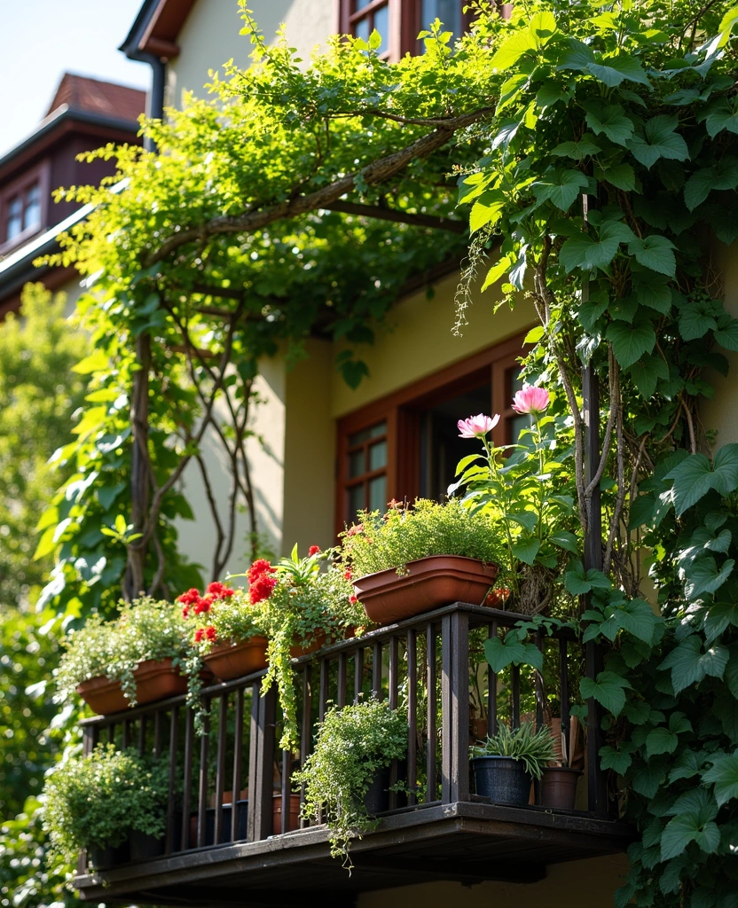 16 Small Apartment Balcony Garden Ideas for Growing Veggies - 16. Colorful Trellis Displays