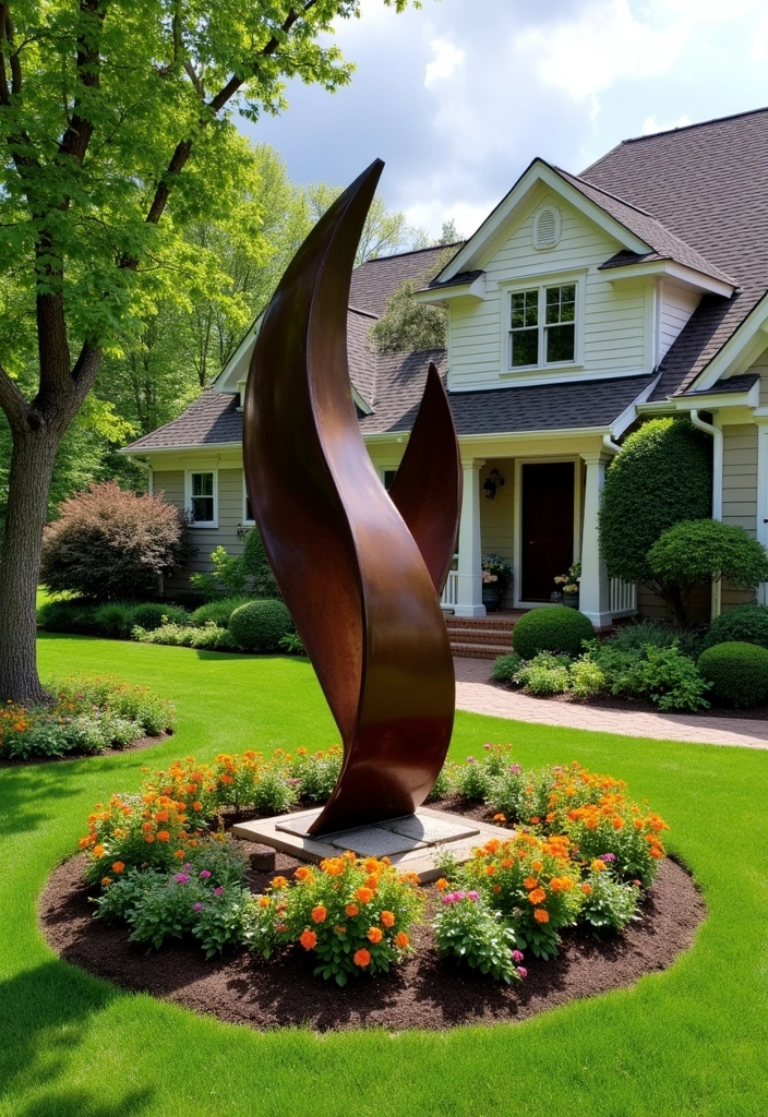 16 Front Yard Landscape Ideas to Inspire - 13. Outdoor Art