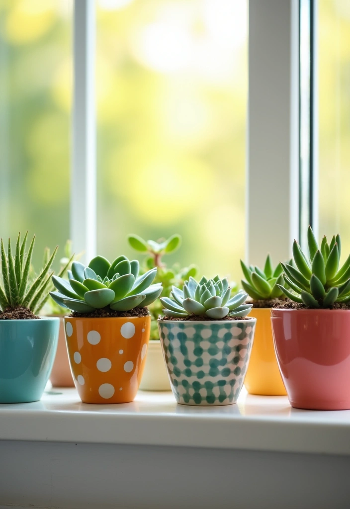 14 Stunning Succulent Planter Ideas - 8. Colorful Ceramic Pots