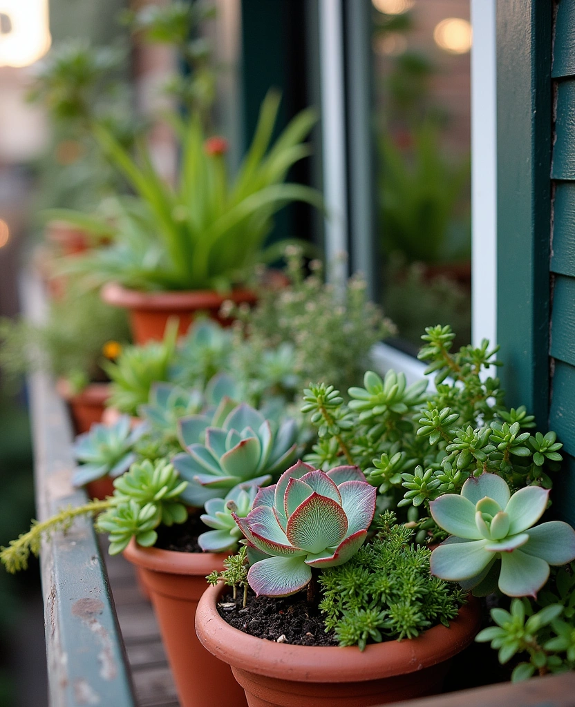 16 Small Apartment Balcony Garden Ideas for Growing Veggies - 14. Succulents and Veggies Combo