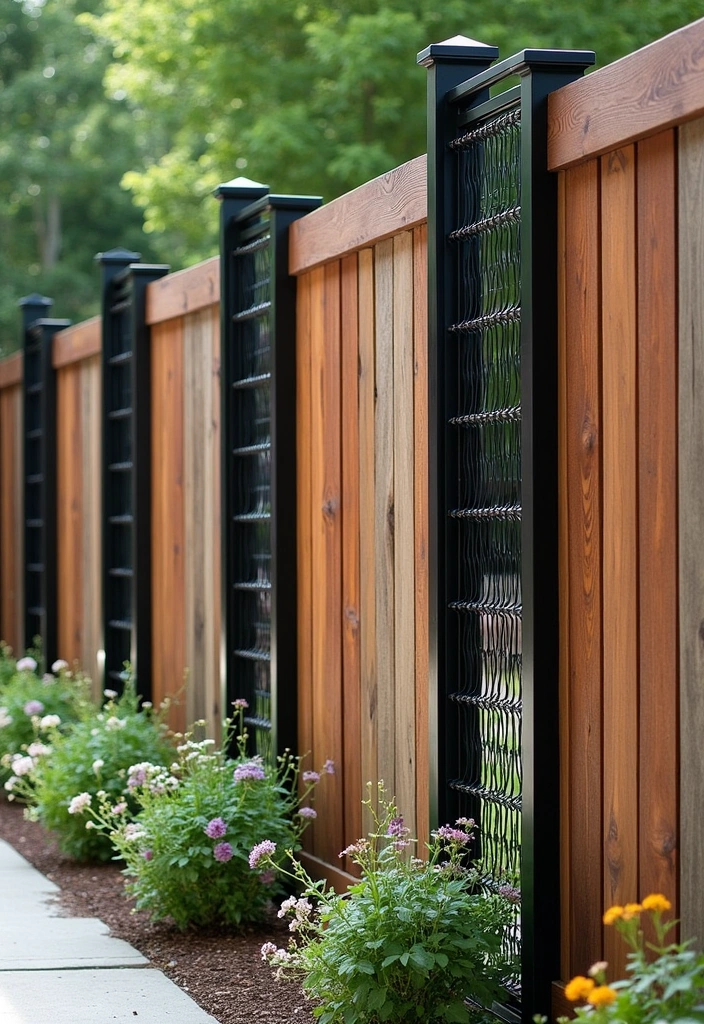 20 Wood and Wire Fence Design Ideas for Your Garden - 6. Contemporary Mixed Material Fence