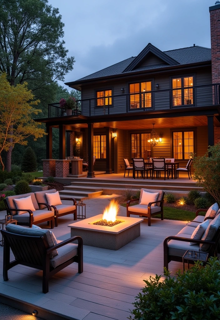 18 Deck Fire Pit Ideas for Cozy Nights - 12. Multi-Level Deck with Fire Pit