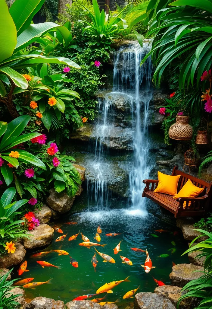 14 Small Garden Waterfalls Ideas That Will Revamp Your Outdoor Space! - 3. Tropical Oasis Waterfall