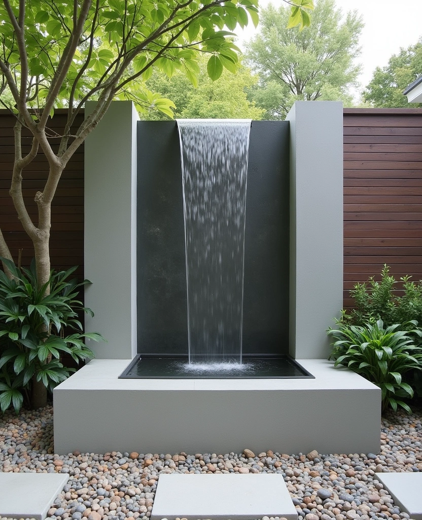 14 Small Garden Waterfalls Ideas That Will Revamp Your Outdoor Space! - 2. Minimalist Modern Waterfall