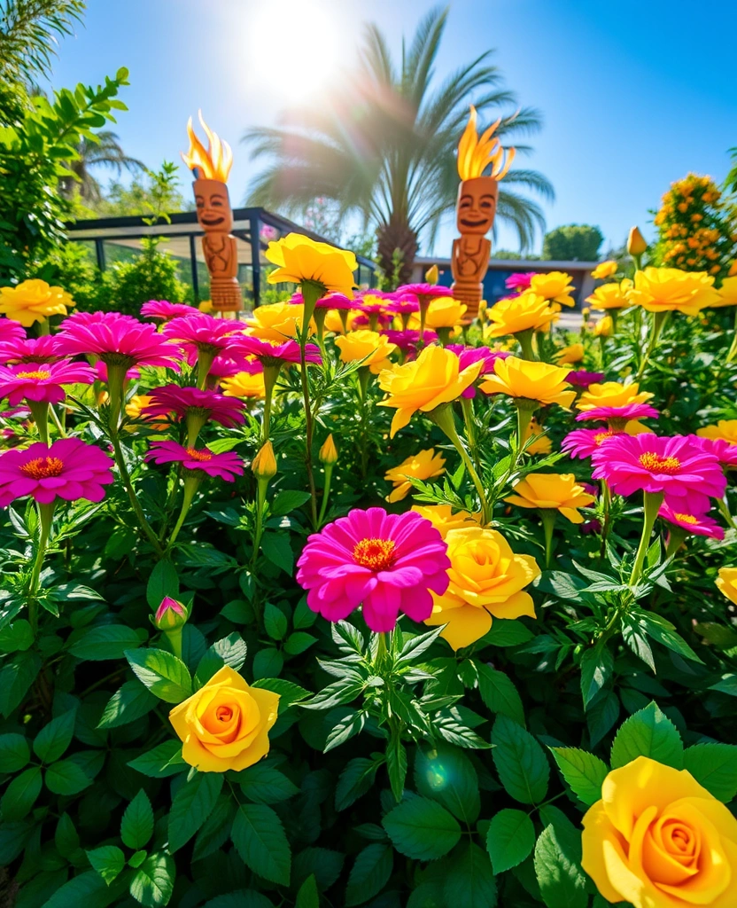 12 Easy Zinnia and Rose Garden Combinations - 5. Tropical Paradise