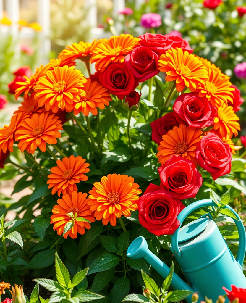 12 Easy Zinnia and Rose Garden Combinations - 1. Bold and Bright