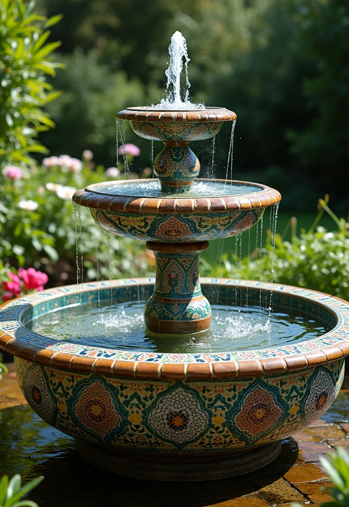 20 DIY Solar Fountain Ideas to Transform Your Garden - 19. Tiled Pond Fountain