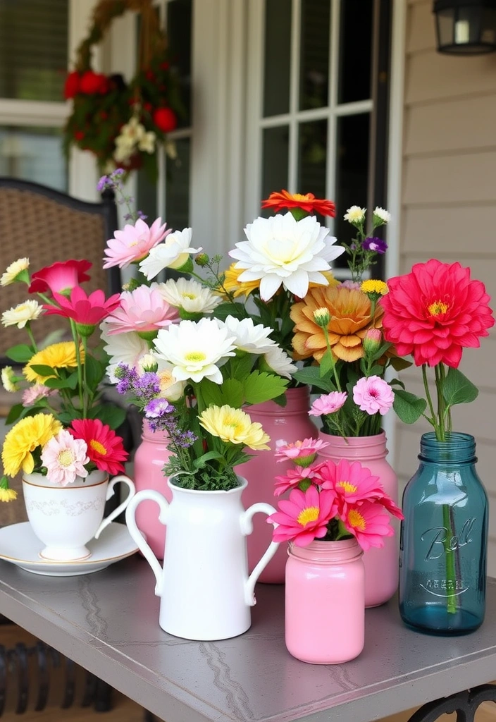 Faux Flowers in Unique Containers