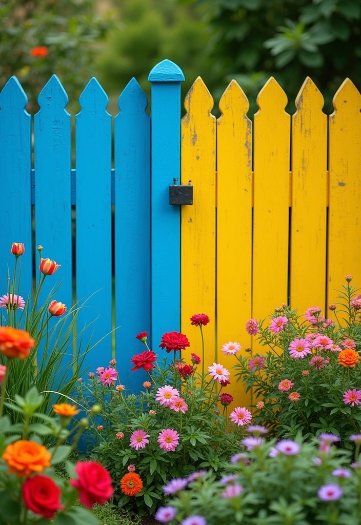 20 Wood and Wire Fence Design Ideas for Your Garden - 14. Colorful Painted Wood Fence