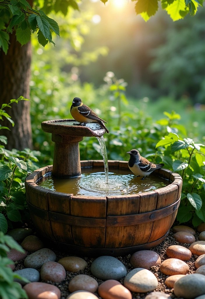 20 DIY Solar Fountain Ideas to Transform Your Garden - 1. Rustic Barrel Fountain