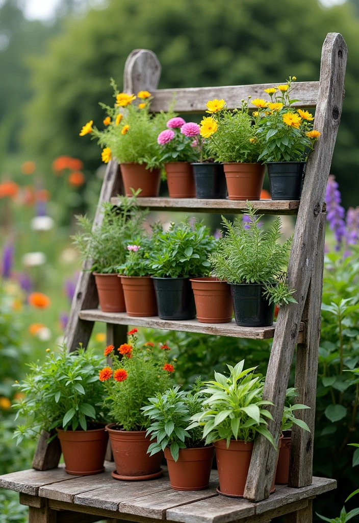 14 Cottage Core Garden Decor Ideas - 3. Rustic Plant Stands