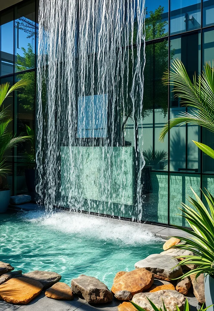 14 Small Garden Waterfalls Ideas That Will Revamp Your Outdoor Space! - 13. Glass Waterfall