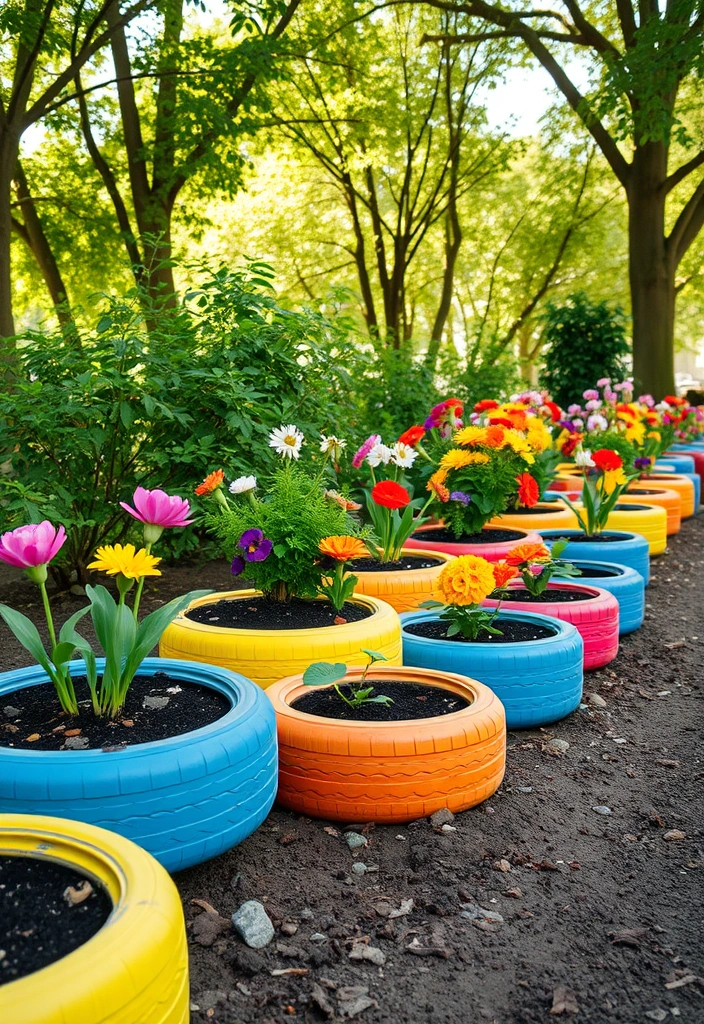 21 DIY Garden Edging Ideas on a Budget - 4. Upcycled Tire Edging