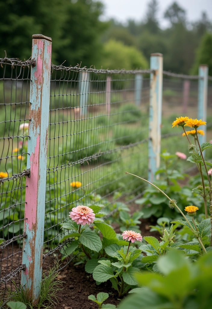 20 Wood and Wire Fence Design Ideas for Your Garden - 4. Vintage Chicken Wire Fence