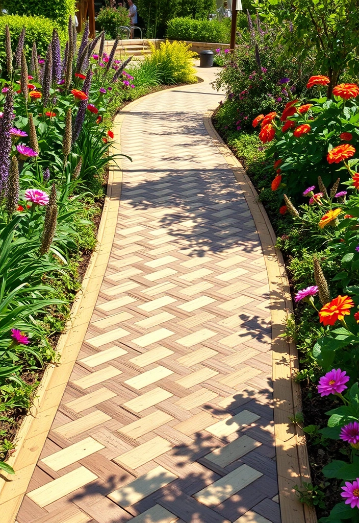 18 Best Wooden Walkway Designs for Backyard Landscaping - 14. Crosshatch Wooden Pathways