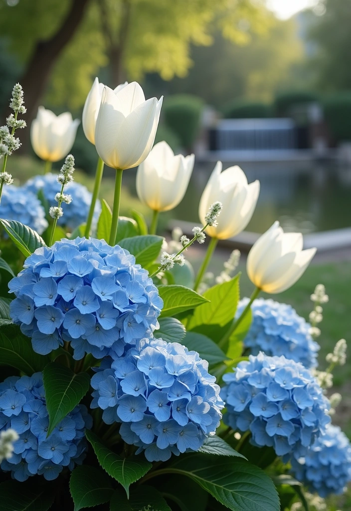 10 Creative Flower Combination Ideas for Your Garden - 3. Tranquil Blue and White Palette