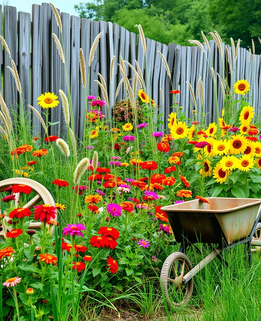 15 Stunning Zinnia and Marigold Garden Combos - 8. Rustic Country Charm