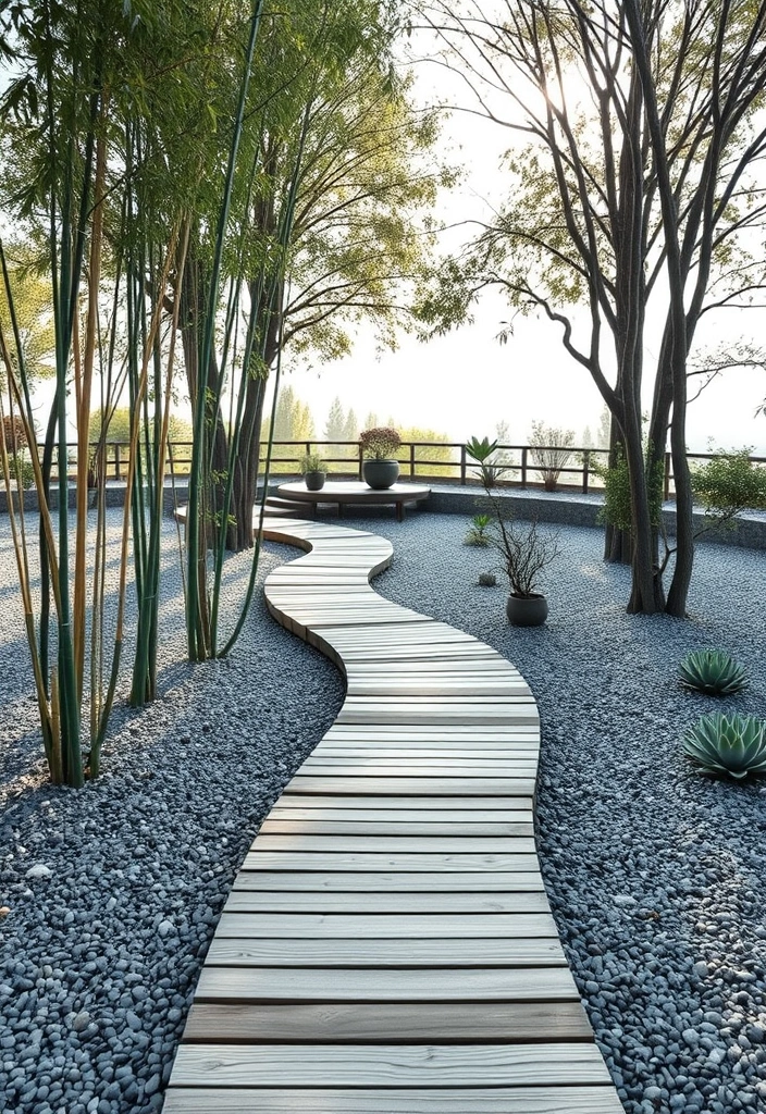 18 Best Wooden Walkway Designs for Backyard Landscaping - 16. Zen Garden Wooden Pathways