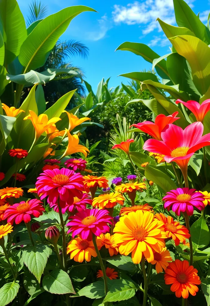 15 Stunning Zinnia and Marigold Garden Combos - 9. Tropical Fiesta