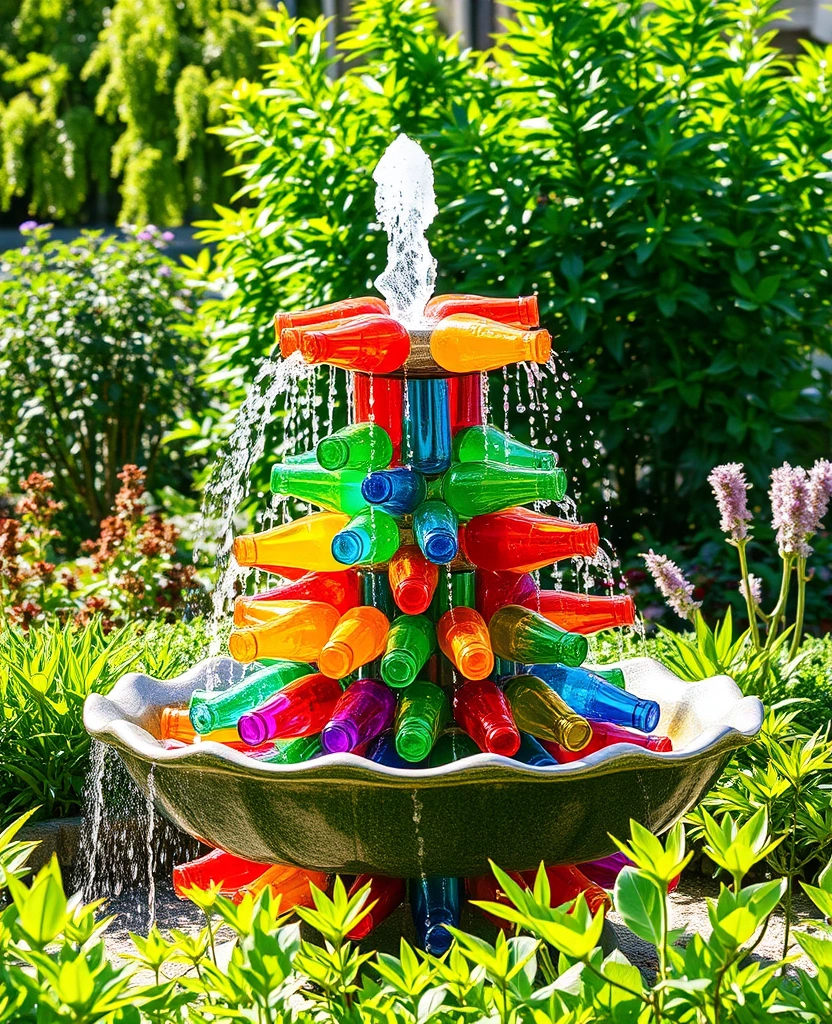 20 DIY Solar Fountain Ideas to Transform Your Garden - 6. Recycled Bottle Fountain