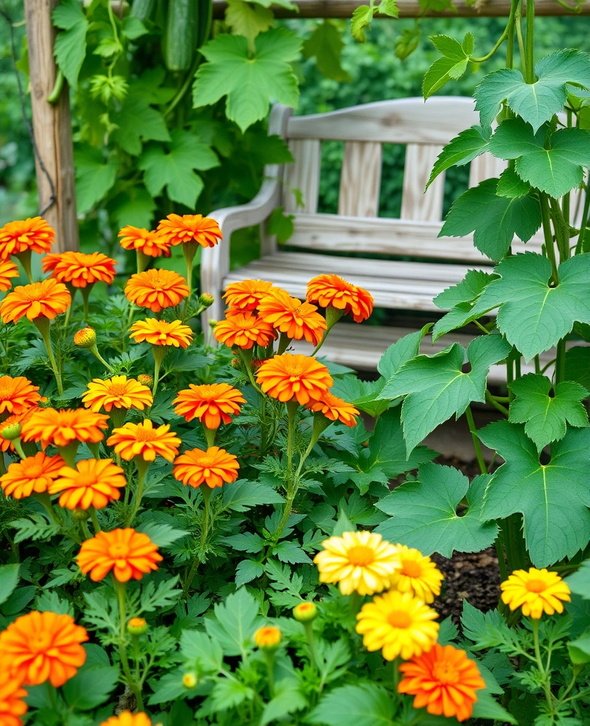 8 Plant Combinations for Companion Planting - 6. Marigolds and Cucumbers