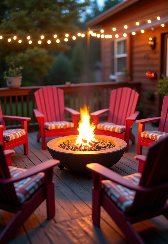 18 Deck Fire Pit Ideas for Cozy Nights - 16. Fire Pit with Colorful Seating