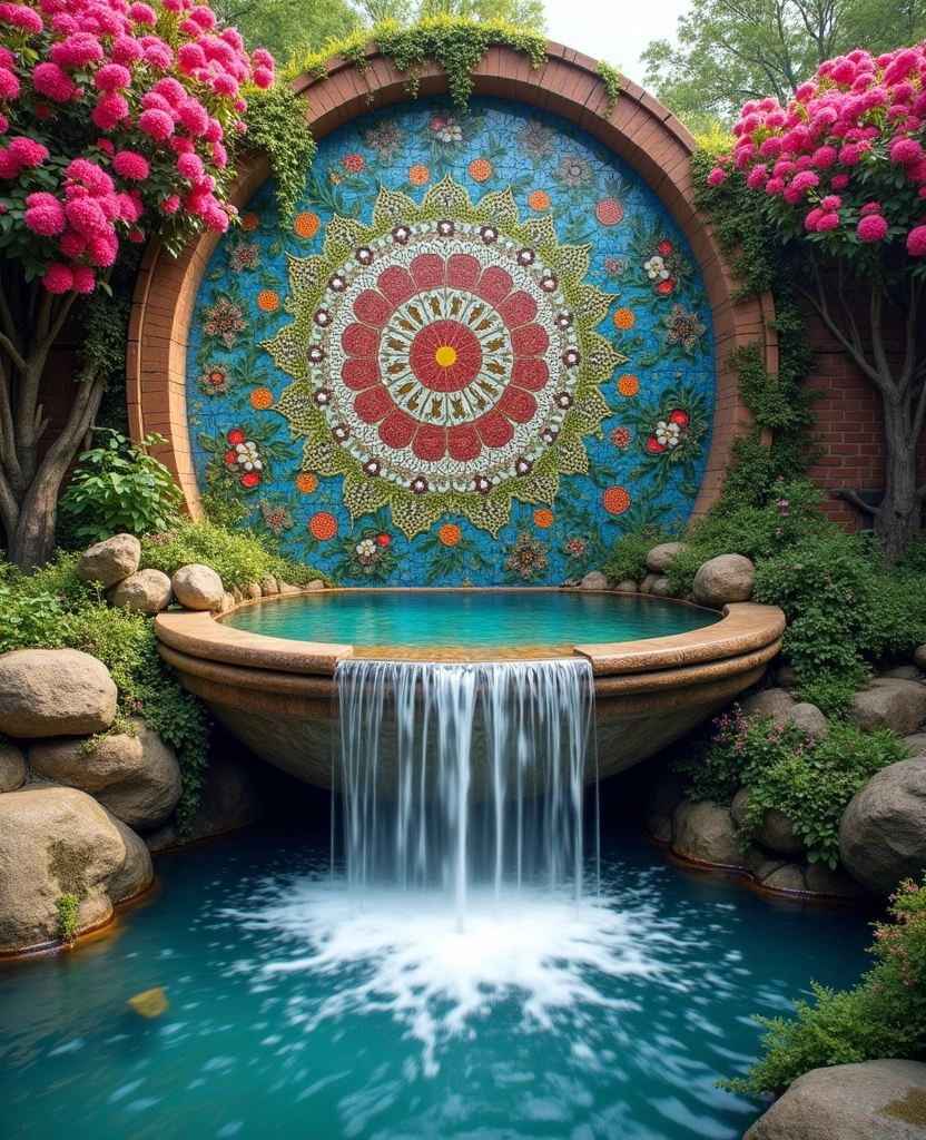 14 Small Garden Waterfalls Ideas That Will Revamp Your Outdoor Space! - 14. Colorful Tile Waterfall