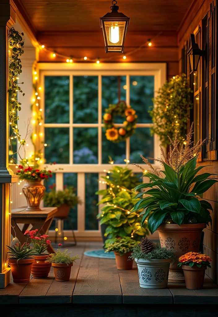 Faux Plants with Fairy Lights