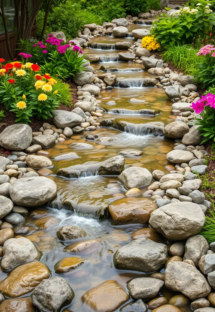 14 Small Garden Waterfalls Ideas That Will Revamp Your Outdoor Space! - 12. Pebble Stream Waterfall