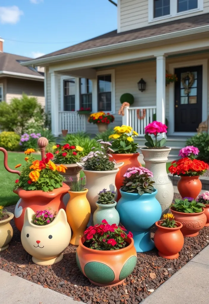 21 Genius Small Front Yard Landscaping Ideas That Don't Require a Lawn! - 16. Artistic Planters