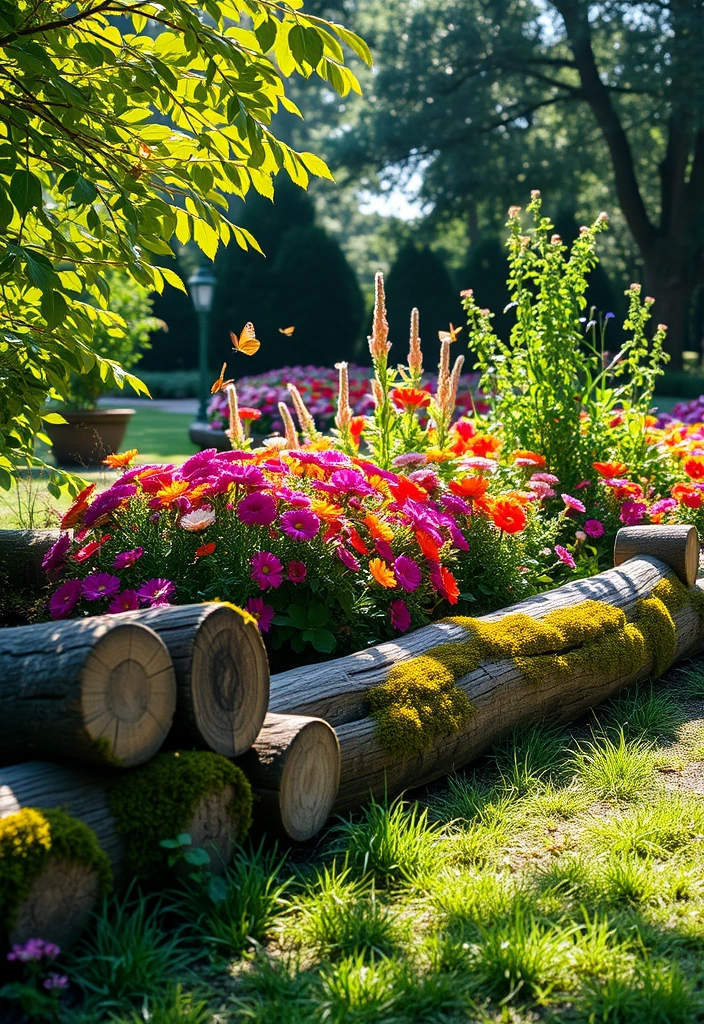 21 DIY Garden Edging Ideas on a Budget - 7. Natural Wood Logs