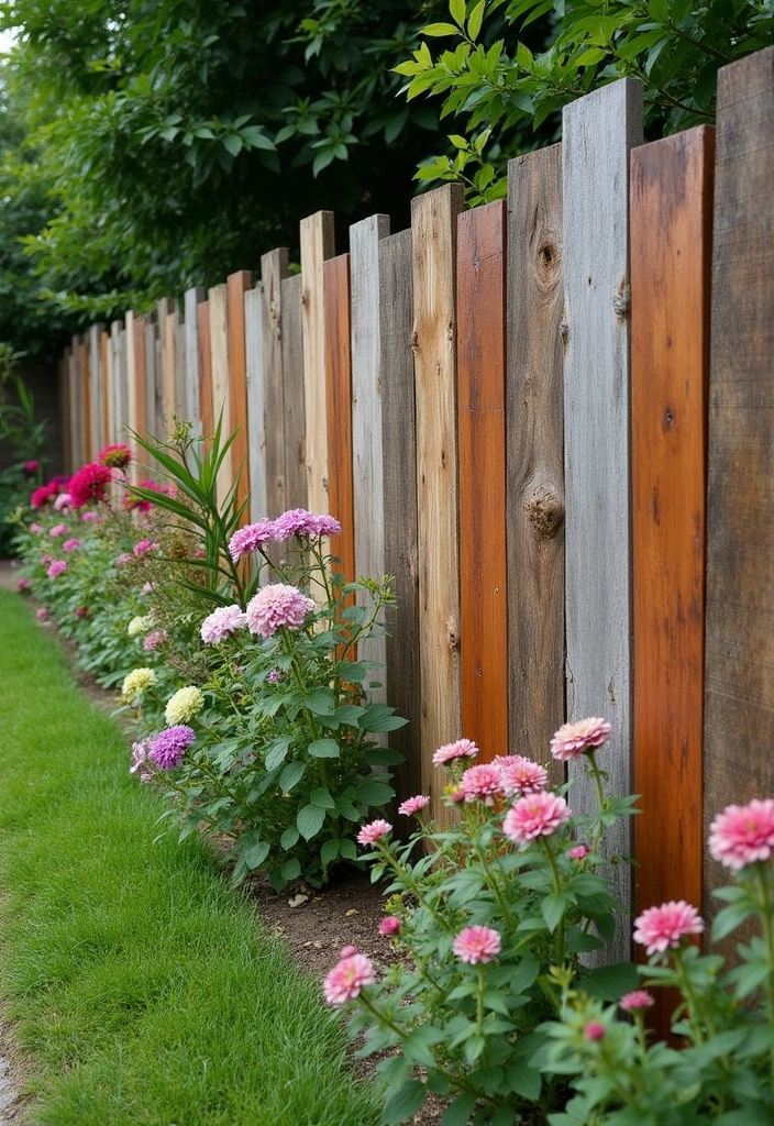 20 Wood and Wire Fence Design Ideas for Your Garden - 16. Artistic Reclaimed Wood Fence