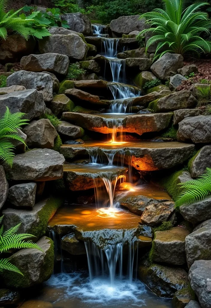 14 Small Garden Waterfalls Ideas That Will Revamp Your Outdoor Space! - 1. Rustic Stone Cascade